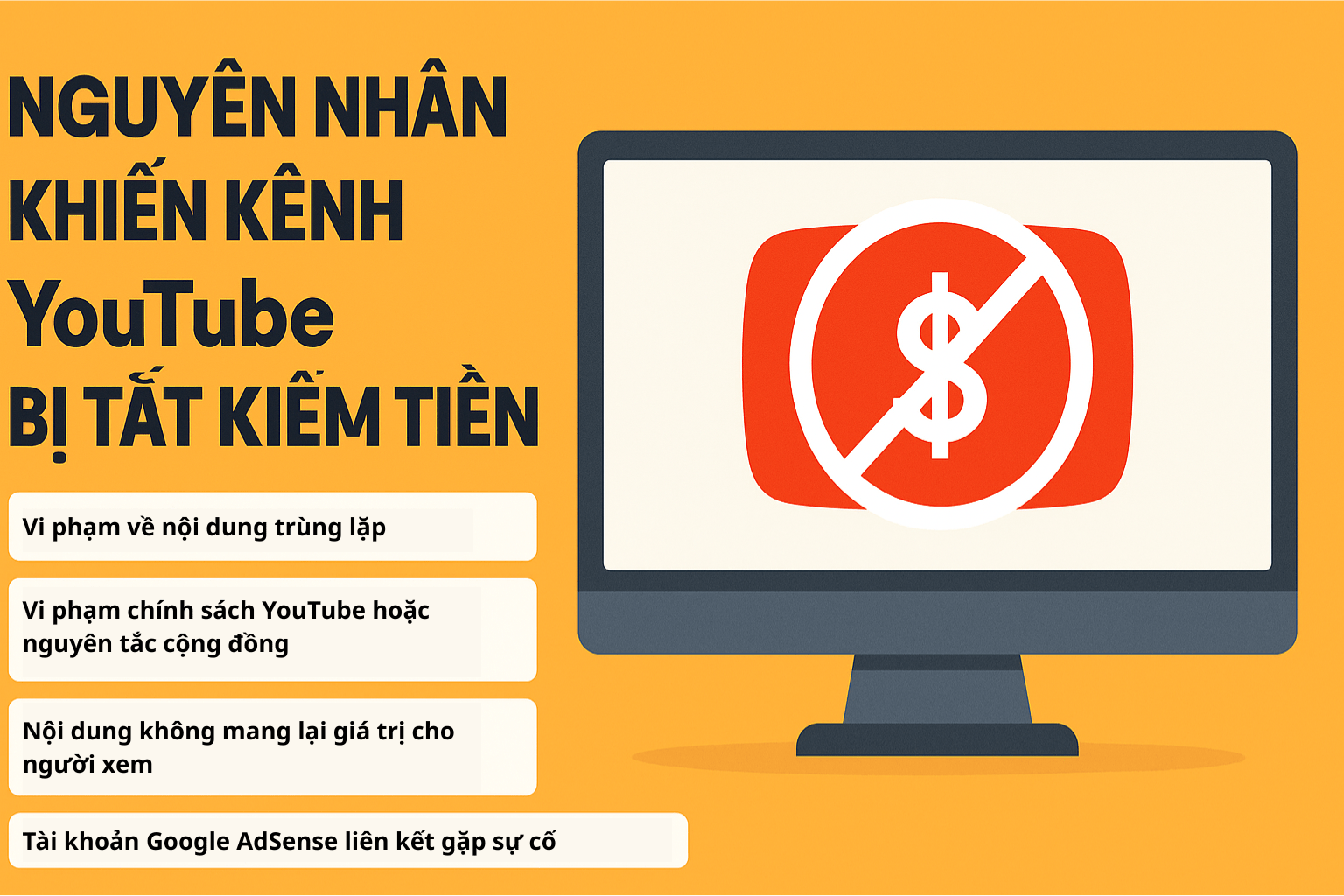Nguyên nhân khiến kênh bị tắt kiếm tiền Youtube