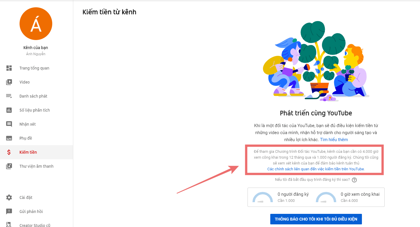 Điều kiện bật kiếm tiền Youtube